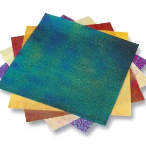 Exklusiv Irisierendes Papier, 2 Prägungen, 14x14cm, 50 Blatt, farbig sortiert