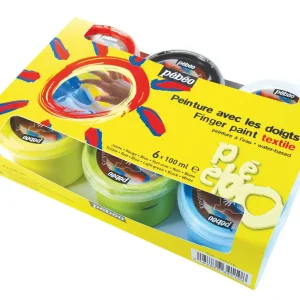 Textil-Fingerfarbe 6 x 100ml gelb,rot,blau,hellgrün,schwarz,weiß Finale Aktion