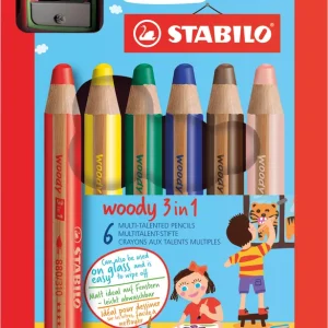 Farbstift-Etui Stabilo Woody mit Spitzer im Set, 6 Farben sortiert Aktuell