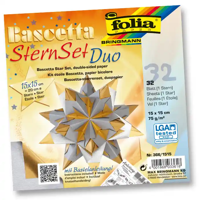 Ab Werk Bascetta-Stern Bastelset Duo Papier silber/gold, 32 Blatt