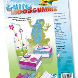 Glitter-Moosgummi 2mm, Sortierung 1 20 x 29 cm, 5 Blatt in 5 Farben Großhandel
