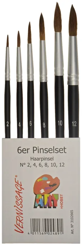 Pinselset 6 Stück Rund St. 2, 4, 6, 8, 10, 12 - Naturhaar Heißes Angebot