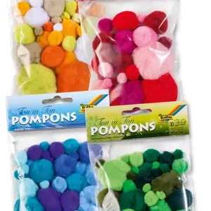 Hochwertig Pompons, 30 Stück, Größen sortiert TON IN TON MIX