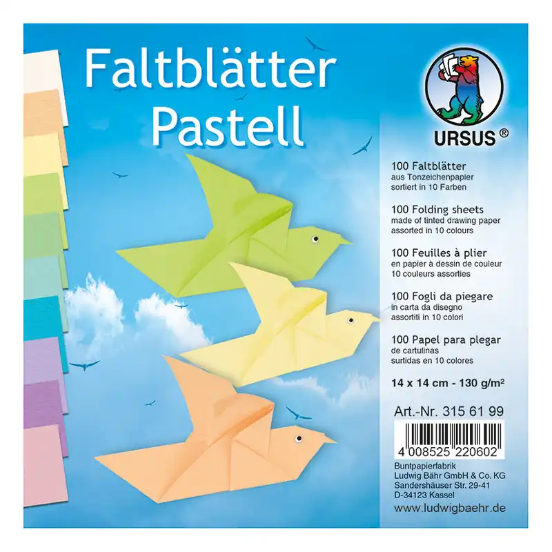 Faltblätter Pastell 14x14cm 100 Blatt, sortiert 10 Farben Kostenfreie Lieferung