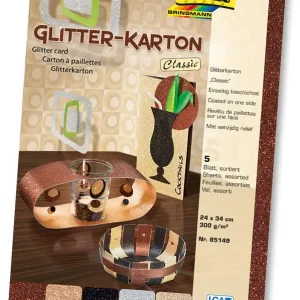 Glitterkarton 300 g/m², 24x34cm, 5 Blatt, sortiert Geld-Zurück-Garantie
