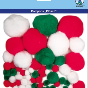 Geprüft Pompon ”Plüsch” rot/weiß/grün 60 Stück sortiert