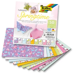 Billig Faltblätter 80g/m², Springtime 15x15cm,50 Blatt,10 Motive sortiert
