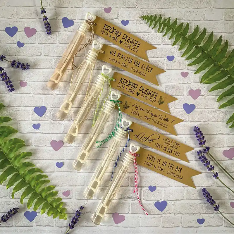 Neue Kollektion Seifenblasen *DIY-SET* personal. 10er Set (mit Anhänger natur)