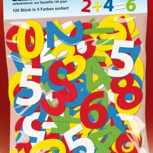 Bastelfilz-Zuschnitte Zahlen 120 Stück, 5 Farben, selbstklebend Sonderaktion
