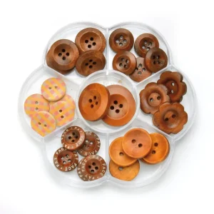 Schneller Versand Knöpfemix aus Holz, 33 Stück Naturtöne