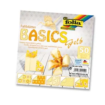 Kostenloser Versand Faltblätter ”Basics” gelb 15x15 cm 80g/m² 50 Blatt, 5 Motive sortiert