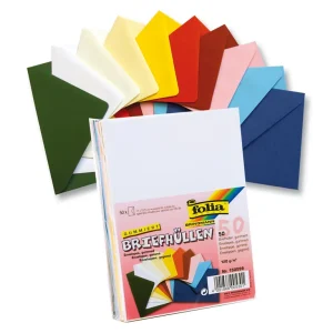 Saisonangebot Briefhüllen gummiert, 50 Stück in 10 Farben sortiert