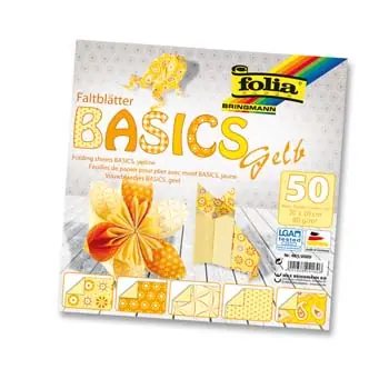 Top-Qualität Faltblätter ”Basics” gelb 20x20 cm 80g/m², 50 Blatt, 5 Motive sortiert