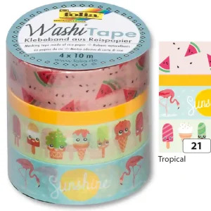Washi Tape Set aus 4 Rollen à 10m TROPICAL, 3x15mm + 1x5mm Preiswert