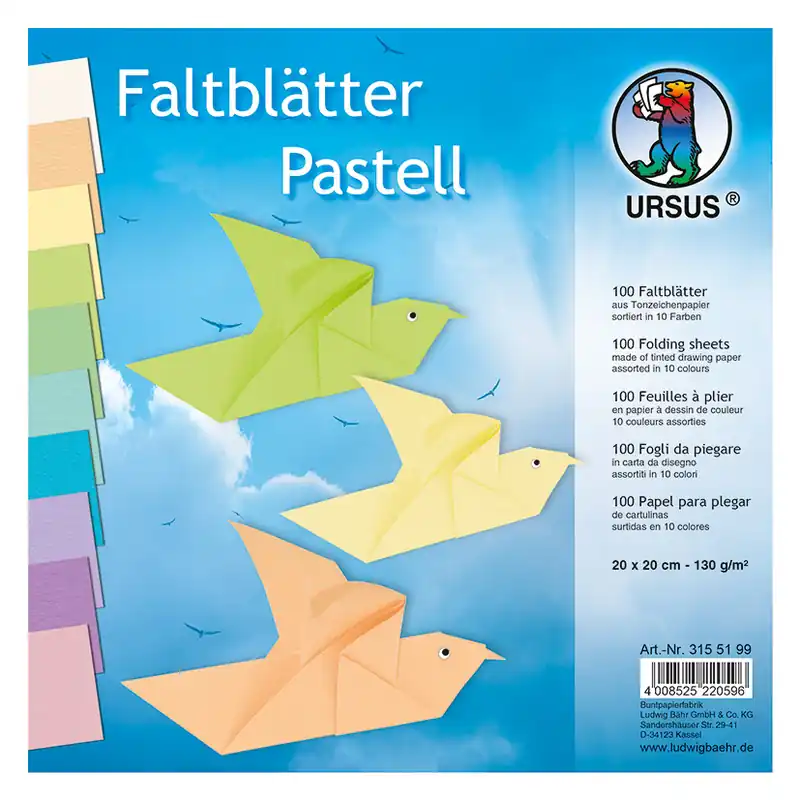 Großhandel Faltblätter Pastell 20x20 cm 100 Blatt, sortiert 10 Farben