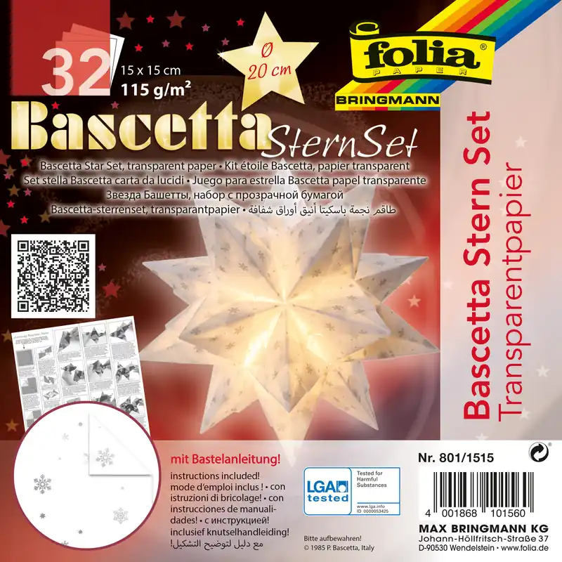Neue Ware Bascetta-Stern Transparentpapier Schneeflocken weiß/silber 15x15 cm