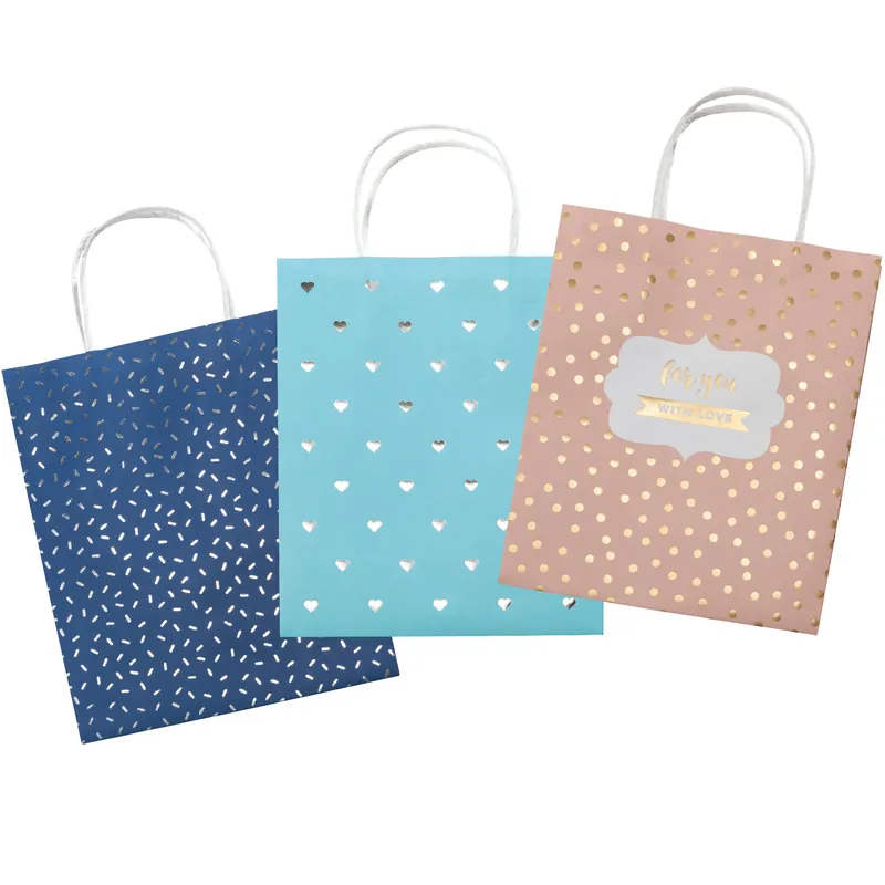 Papiertüten ”Hotfoil” 18x8x21 cm 12 Stück, 3 Motive sort, 115g/m² Sale