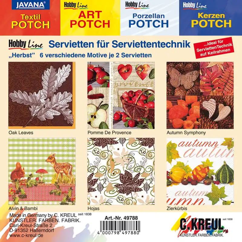 Servietten-Set Herbst 6 Motive à 2 Stück Preis Gesenkt