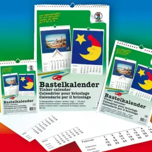 Geprüft Bastelkalender, weiß mit Spiralheftung und Aufhänger