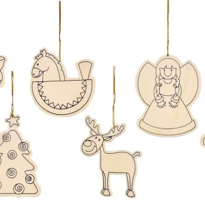 Limited Edition Weihnachtsanhänger 6er-Set aus Sperrholz mit Goldfaden