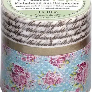 Washi Tape Set aus 3 Rollen à 10m Romantik 1x30mm, 1x15mm, 1x5mm Knallerangebot