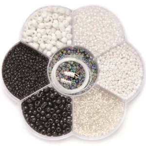 Top-Qualität Perlenmix schwarz/weiss inkl. 3x Nylonfaden, 3x Verschluß