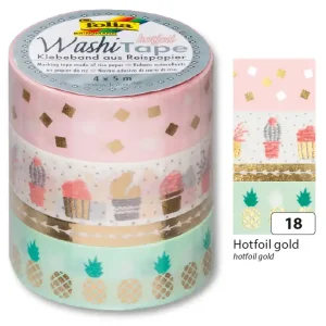 Washi Tape Set aus 4 Rollen à 5m HOTFOIL gold, 3x15mm + 1x5mm Geprüft