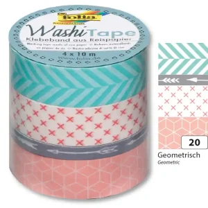 Washi Tape Set aus 4 Rollen à 10m GEOMETRISCH, 3x15mm + 1x5mm Gleich Bestellen
