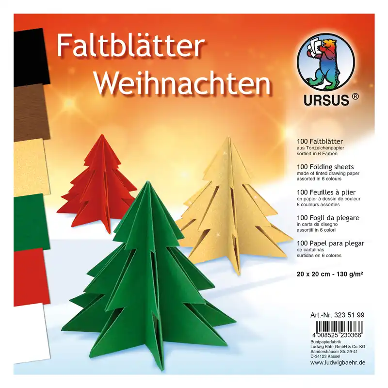 Faltblätter ”Weihnachten” 20x20cm aus Tonpapier 130g/m², 100 Blatt Sonderangebot
