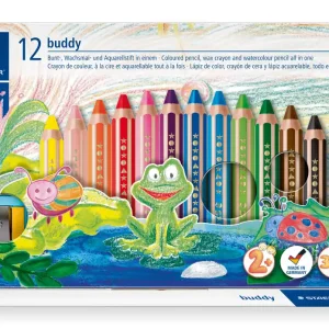 Hexagonal-Buntstifte buddy 12er Kartonetui + Spitzer Preisreduziert
