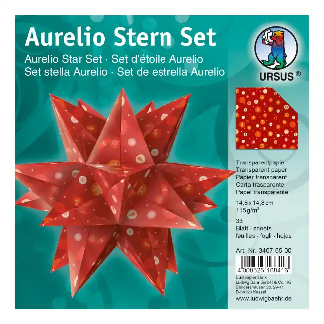 Aurelio-Stern ”Winterzauber” rot Transparentp. 14,8x14,8cm, 33 Bogen Sonderaktion