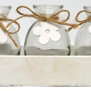 Super-Preis 3 Flaschen in Holz mit Blume 11x9x23cm