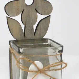 Glas-Windlicht mit Blume 20,5 x 7,5cm Zertifiziert