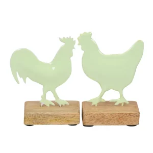 Hahn/Huhn auf Fuß Fb.grün 9x5x13 cm Solange Der Vorrat Reicht
