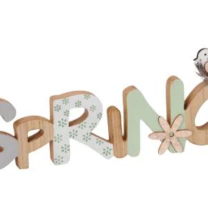 Schriftzug ”Spring” braun/grün 40x2x15 cm Top-Qualität