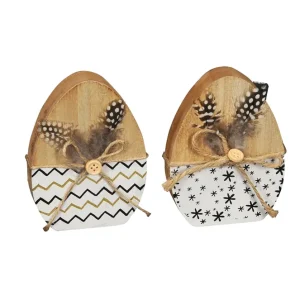 Mengenrabatt Holz-Ei schwarz/weiß 9x2x12 cm