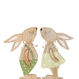 Hase aus Holz braun-grün Neu