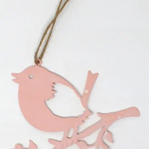 Hänger Metall Vogel auf Ast 13,5x12,5x0,1cm rosa Geld-Zurück-Garantie