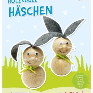 Holzkugel-Häschen Bastelset f. 6 Stück in zwei Größen Premium