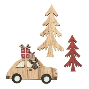 Dekoset Holz Bäume/Auto rot/natur 3 tlg., 5,5 - 8,5cm Super-Preis