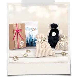 Adventskalender Buttons 24 Stück mit Anstecknadel perlmutt, Ø 24 mm Ausverkauf