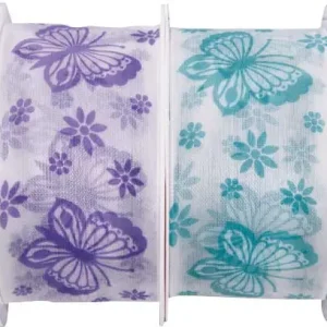 Drahtchiffonband Schmetterlinge lila Premium