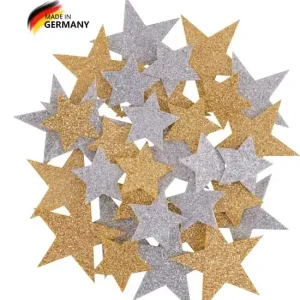 Garantierte Lieferung Glittersterne gold & silber, 32 Stück sortiert