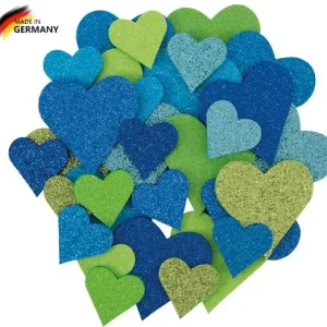 Saisonangebot Glitterherzen Meerestöne, 32 Stück sortiert
