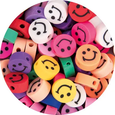 Kostenloser Rückversand Fimoli Motivperle Smilie bunt, 100 Stück