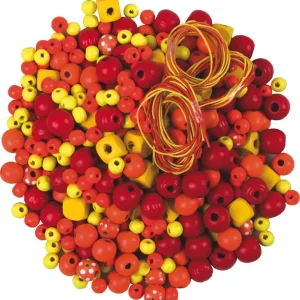 Weltweiter Versand Holzperlenmischung gelb/rot, 200 g sortiert