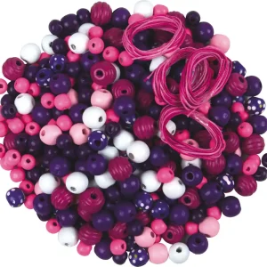 Must-Have Holzperlenmischung pink/lila, 200 g sortiert