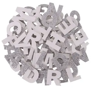 Geprüft Glitter Buchstabenmix weiß & silber