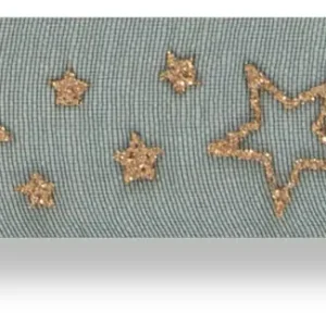 Drahtchiffonband Sterne tannengrün/gold Geprüft